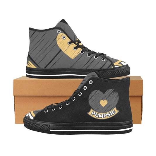 Women's Gold Heart Charcoal Vancouver High Top Canvas Shoes