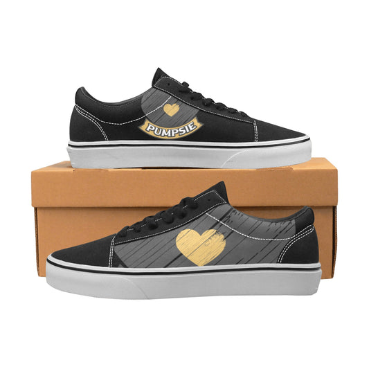 Women's Gold Heart Charcoal Lace-Up Canvas Shoes